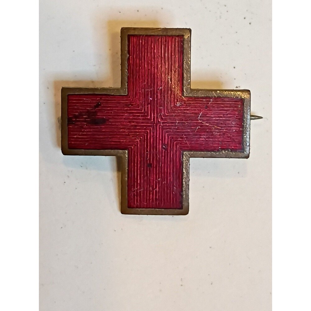 Original WWII Red Cross Enameled Pin Nurse First Aid Pinback